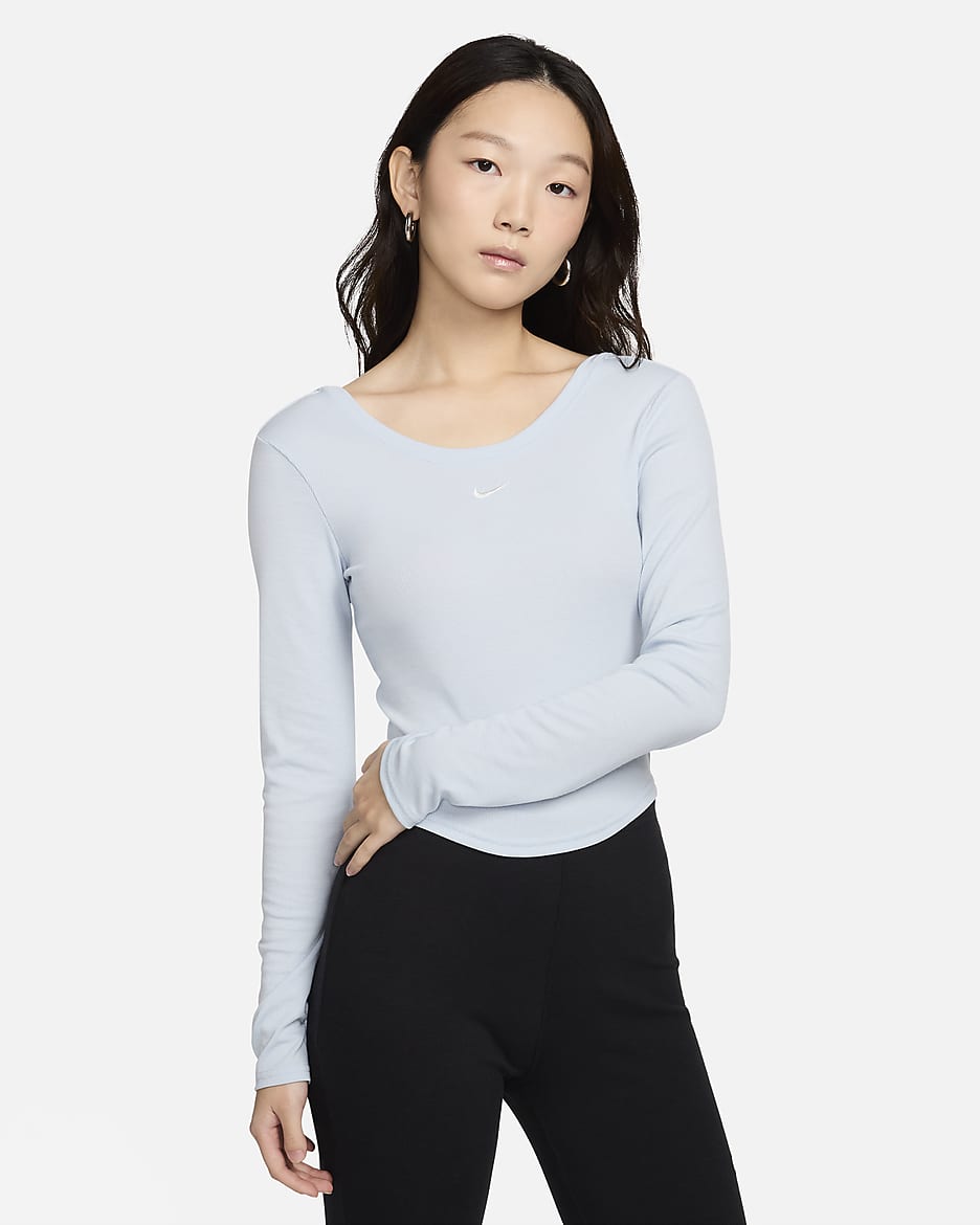 Nike Sportswear Chill Knit Women s Tight Scoop Back Long Sleeve Mini Rib Top. Nike PH